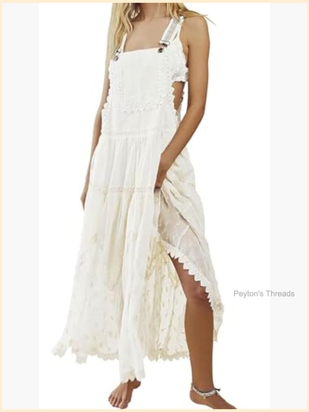 Lace Embroidered Adjustable Strap Maxi Dress with Pockets - Picture 2 of 7